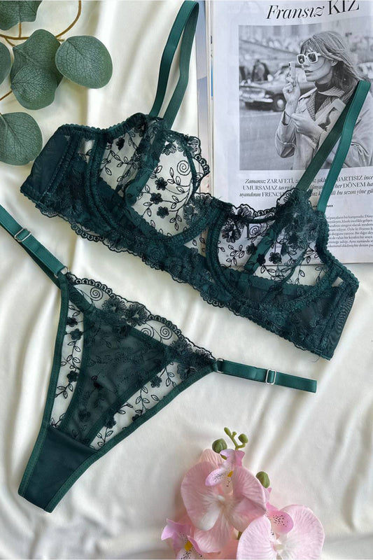 Yeşil Kadın Bralet İç Çamaşır Takımı ( Sütyen & Tanga )